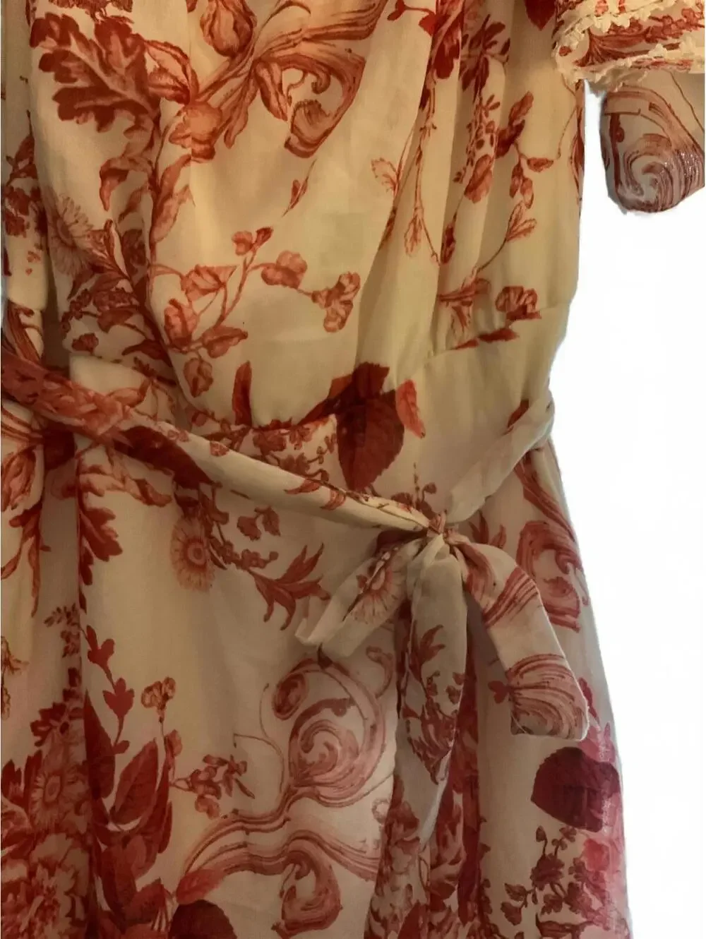Gabby Skye White and Pink Floral Midi Dress with Ruffled Hem Size 10 - Picture 5 of 12